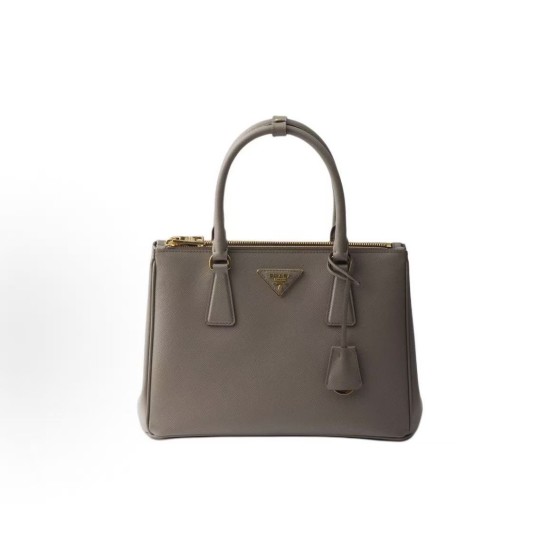 PRADA Galleria detachable and adjustable shoulder strap Logo letter handbag, medium-sized women\'s clay grey